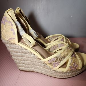 Allegra K Lace Cross Strap Espadrille Wedge Heel Sandals